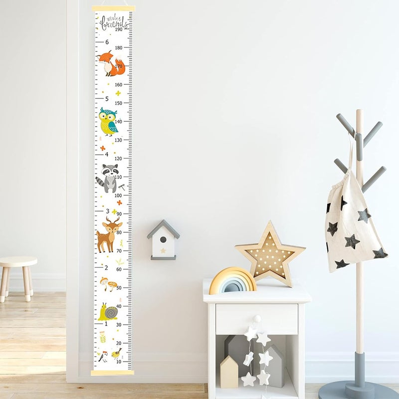 DOOLMIN Baby Height Growth Chart, Canvas Height Measuring Chart for Kids Child Toddler Boys Girls, 79" x 7.9" Hangable and Removable Waterproof Wood Ruler for Wall Room Nursery Décor (White Fox) - Image 2